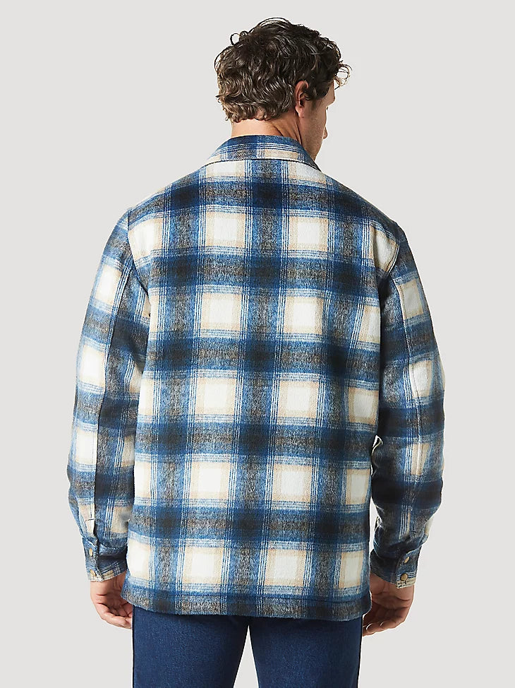 Men’s Wrangler Sherpa Lined Flannel Shirt Jacket in Blue Spruce