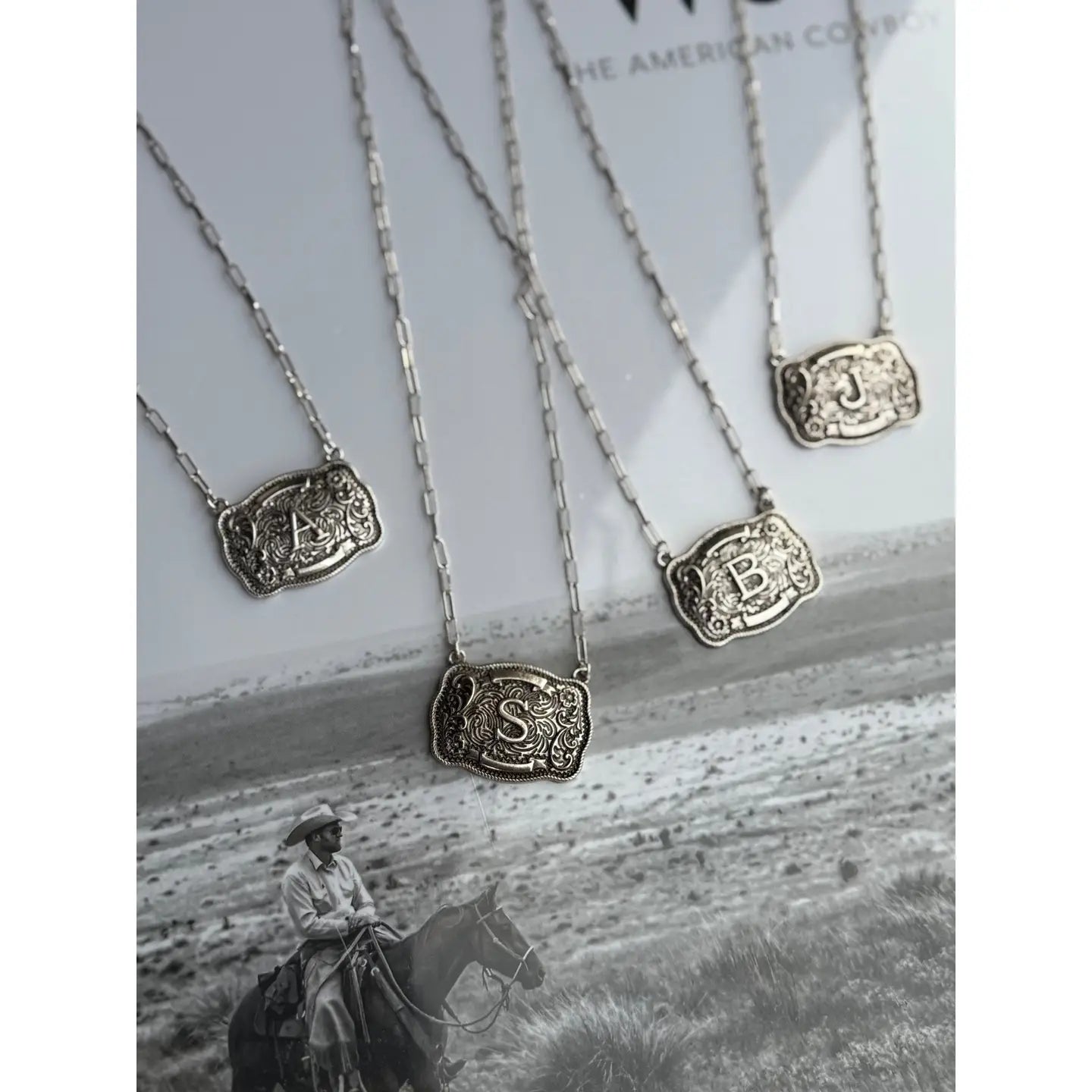 Belt Buckle Initial Necklace