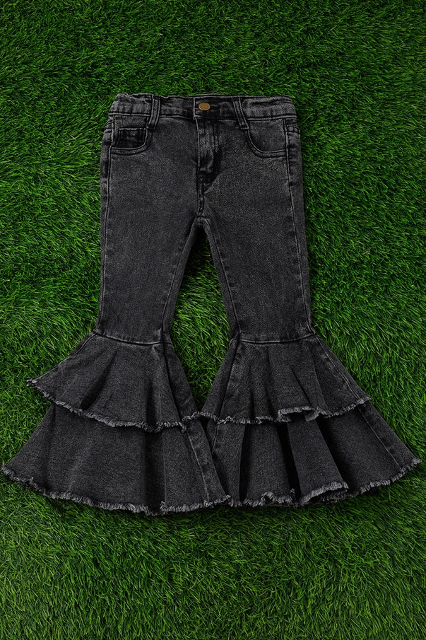Girl's Black Double Layer Bell Bottoms