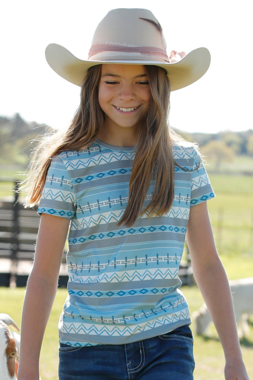 Girl's Light Blue Short Sleeve Printed Tee