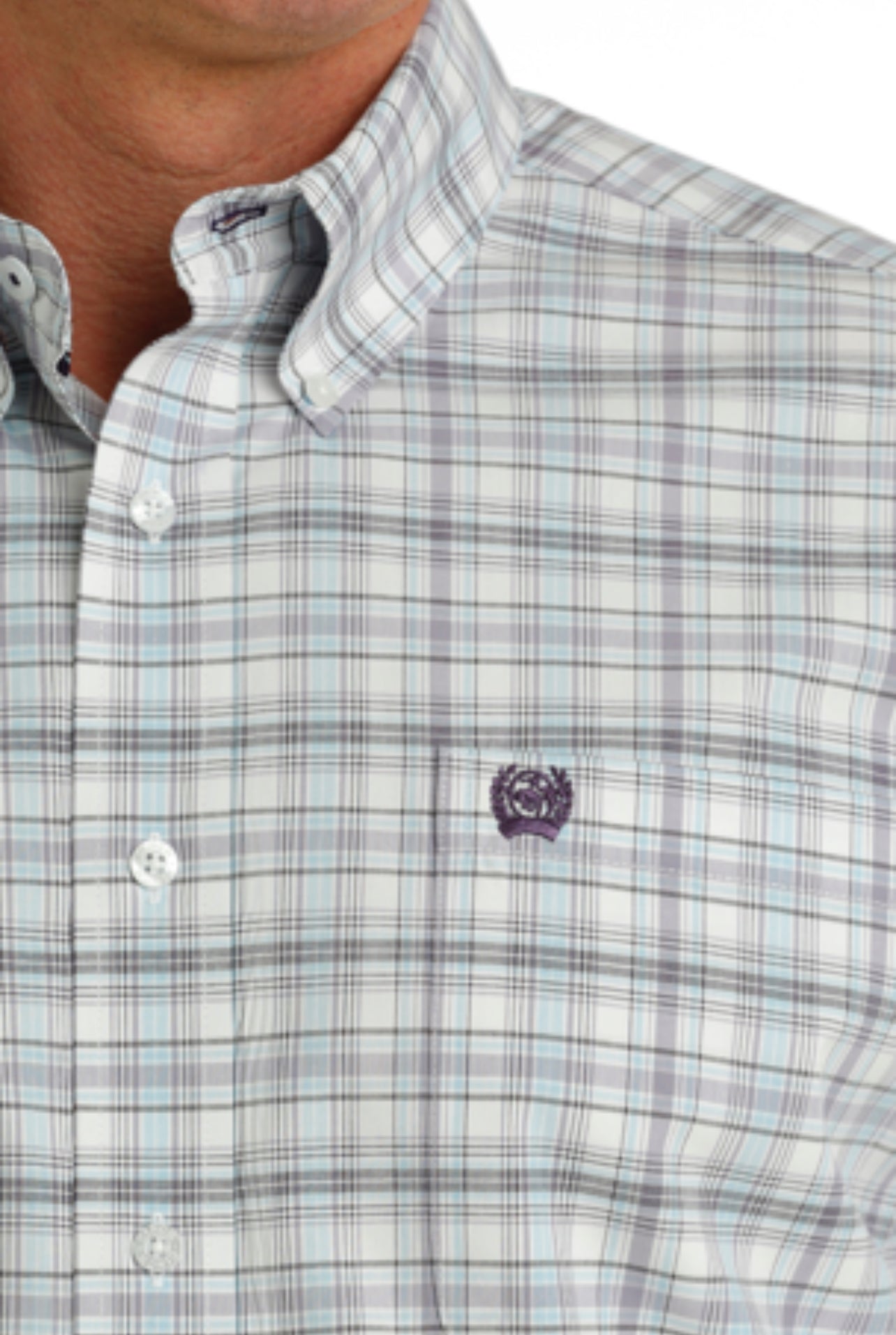 Mens Cinch White and Lavender Button Up-Medium