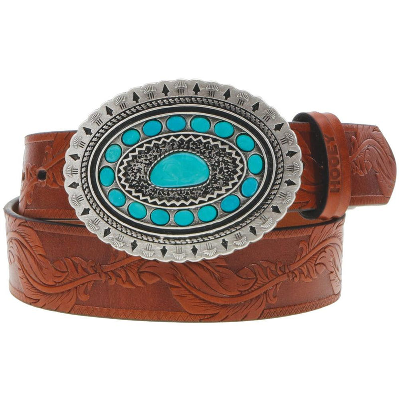 "Sioux" Hooey Ladies Belt Natural /brown W/turquoise Rodeo Buckle