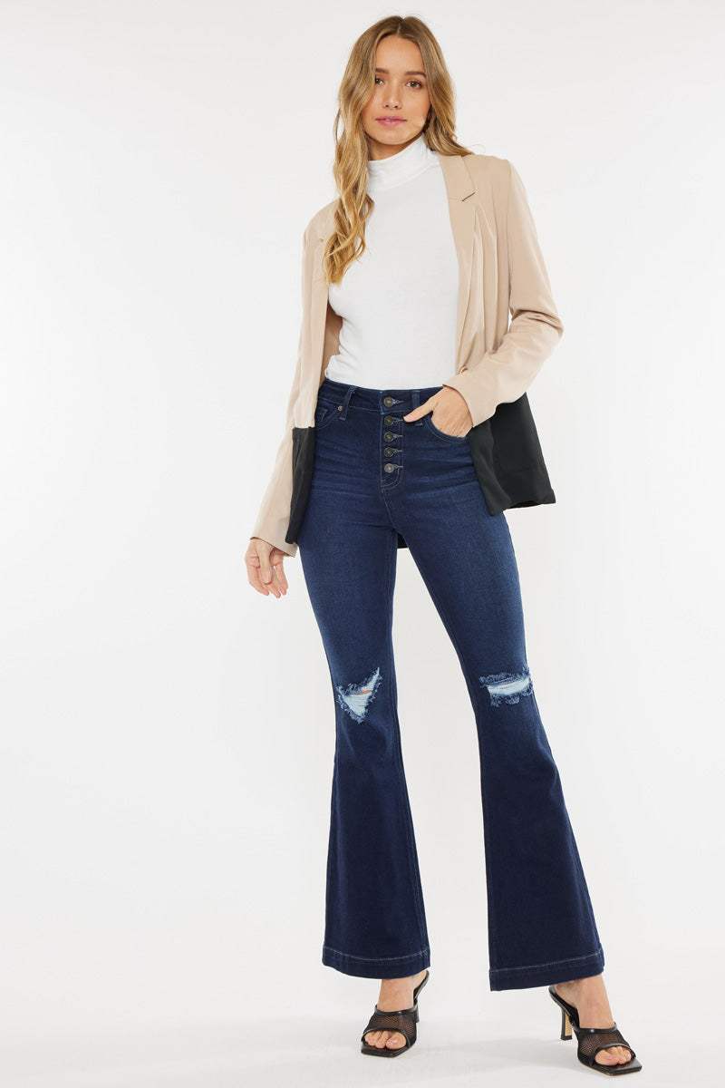 Dixie Ultra High Rise Flare Jeans (Petite Dark Wash)