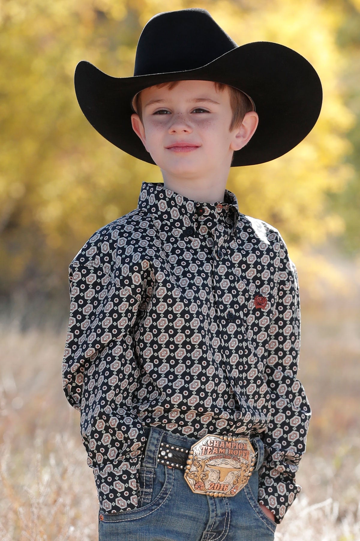Boy's Long Sleeve Print Button Up