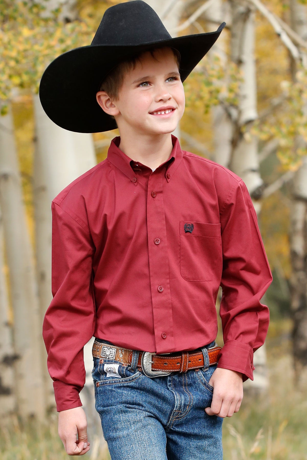 Boy's Red Long Sleeve Button Up