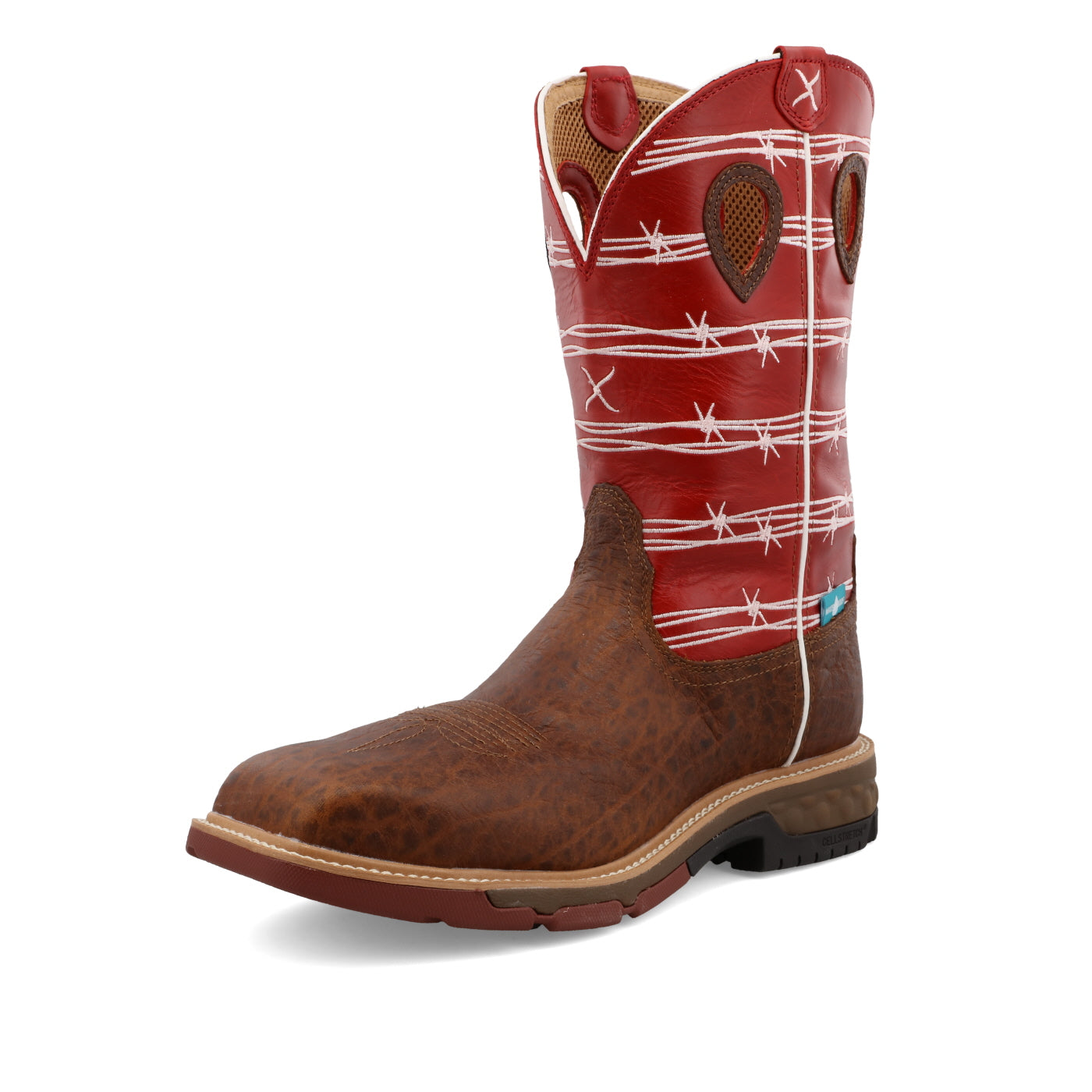 Men's 12" Western Work Boot - Distressed Saddle & Ruby