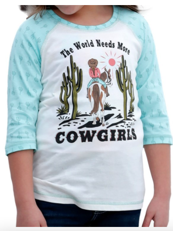 "The World Needs More Cowgirls" Girls 3/4 Sleeve