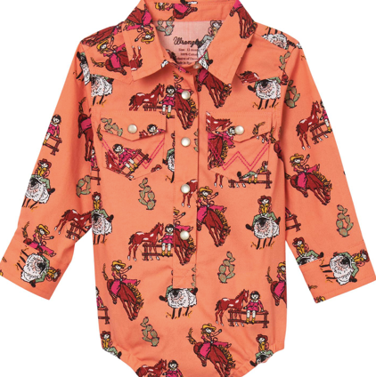 Littles Wrangler Pearl Snap Bodysuit in Corral