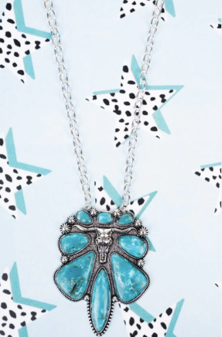 Oldbury Turquoise Steer Silvertone Necklace