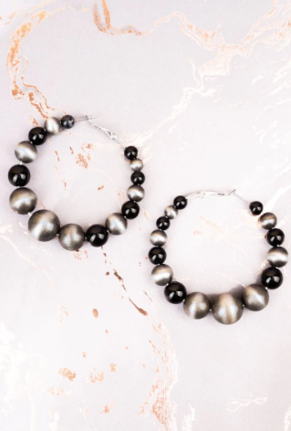 Black Griselda Silver Pearl Hoops