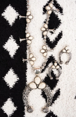 Howlite Kolob Arch Squash Blossom Necklace and Earring Set