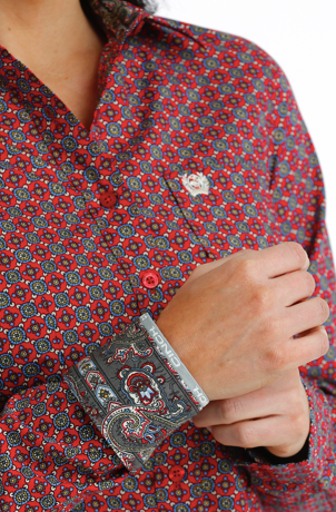 Women's Cinch Red and Blue Paisley Button Up