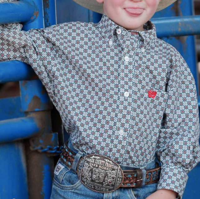 Cinch Boy's Medallion Print Button Up