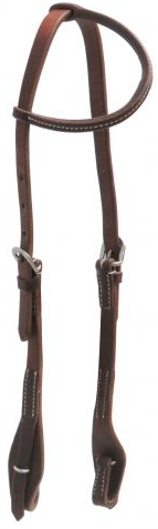 Oiled harness leather one ear headstall with quick change bit loops