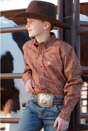 Boy's Cinch Brown and Paisley Button Up