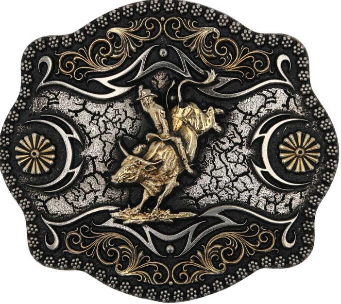 A-Blaze Filigree Framed Bull Rider Attitude Belt Buckle