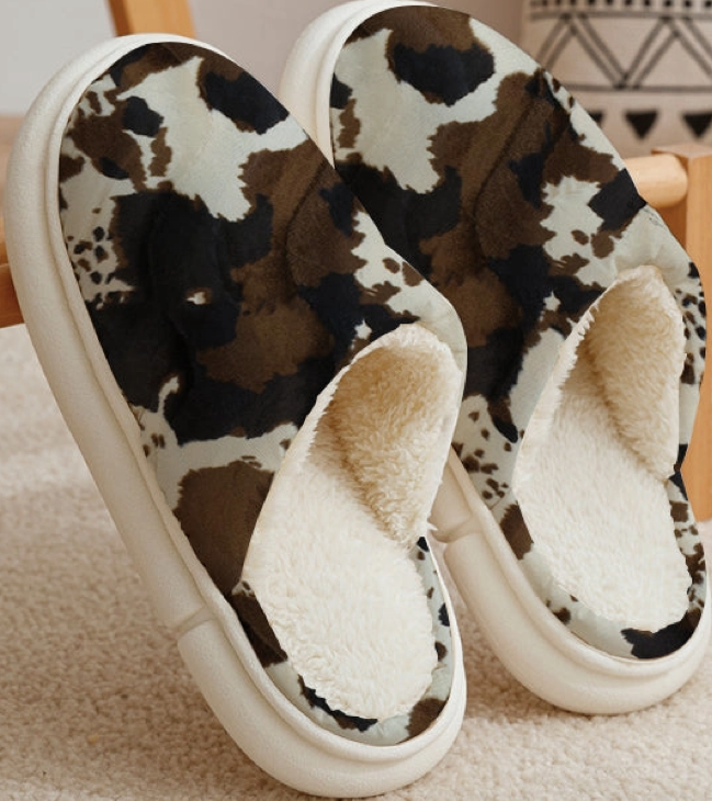 Brown Cowhide Slippers One Size