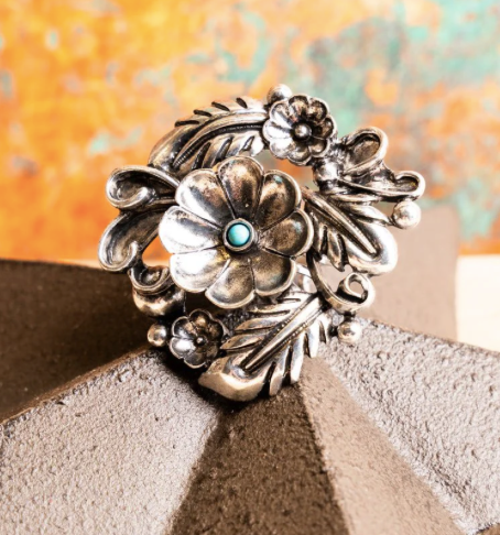Belle Glade Garden Turquoise & Silvertone Cuff Ring