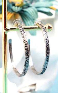 Stansbury Scroll Silvertone Hoop Earrings