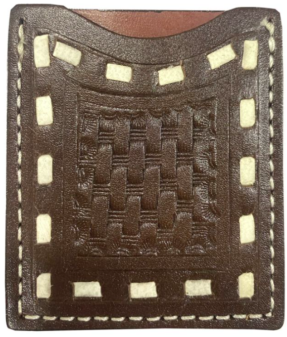 Stick On Basket Tooled Dark Leather Cell Phone Card Wallet