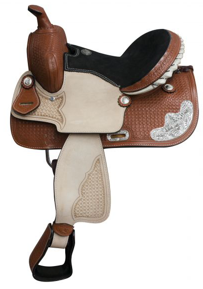 13" Double T basket weave tooled youth saddle