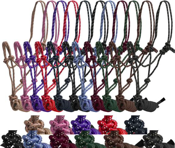 Horse size braided nylon cowboy knot rope halter with 7.5 ft lead