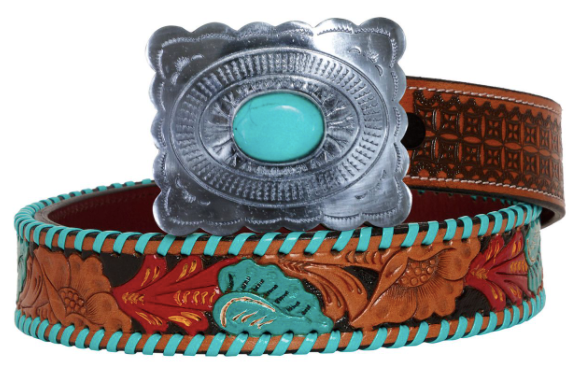 Tropical forest Hand-Tooled Leather Belt