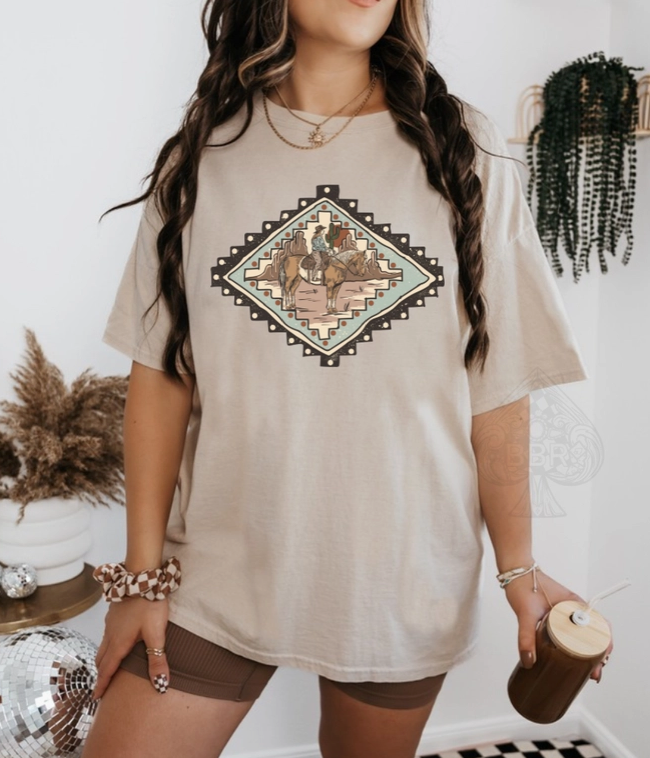 Aztec Cowgirl Scenery Western Graphic Tee