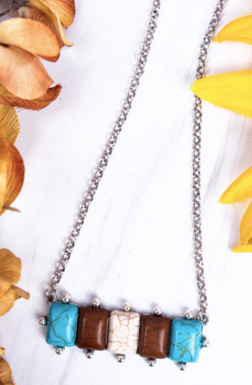 Maisie Turquoise and Brown Bar Necklace