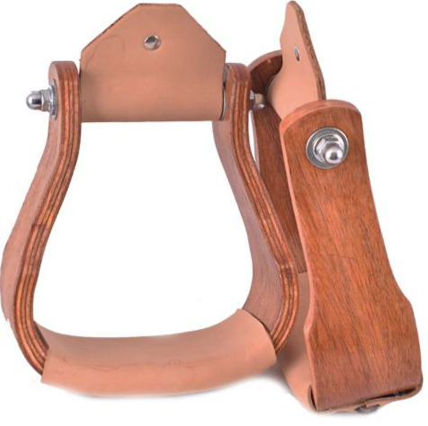 Curved Teakwood wooden stirrups with Leather tread