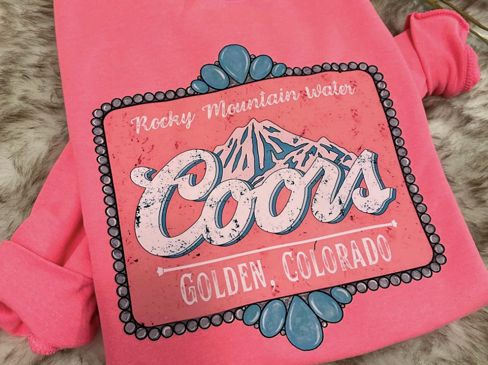 PINK Rocky Mountain Water Western Graphic Crew