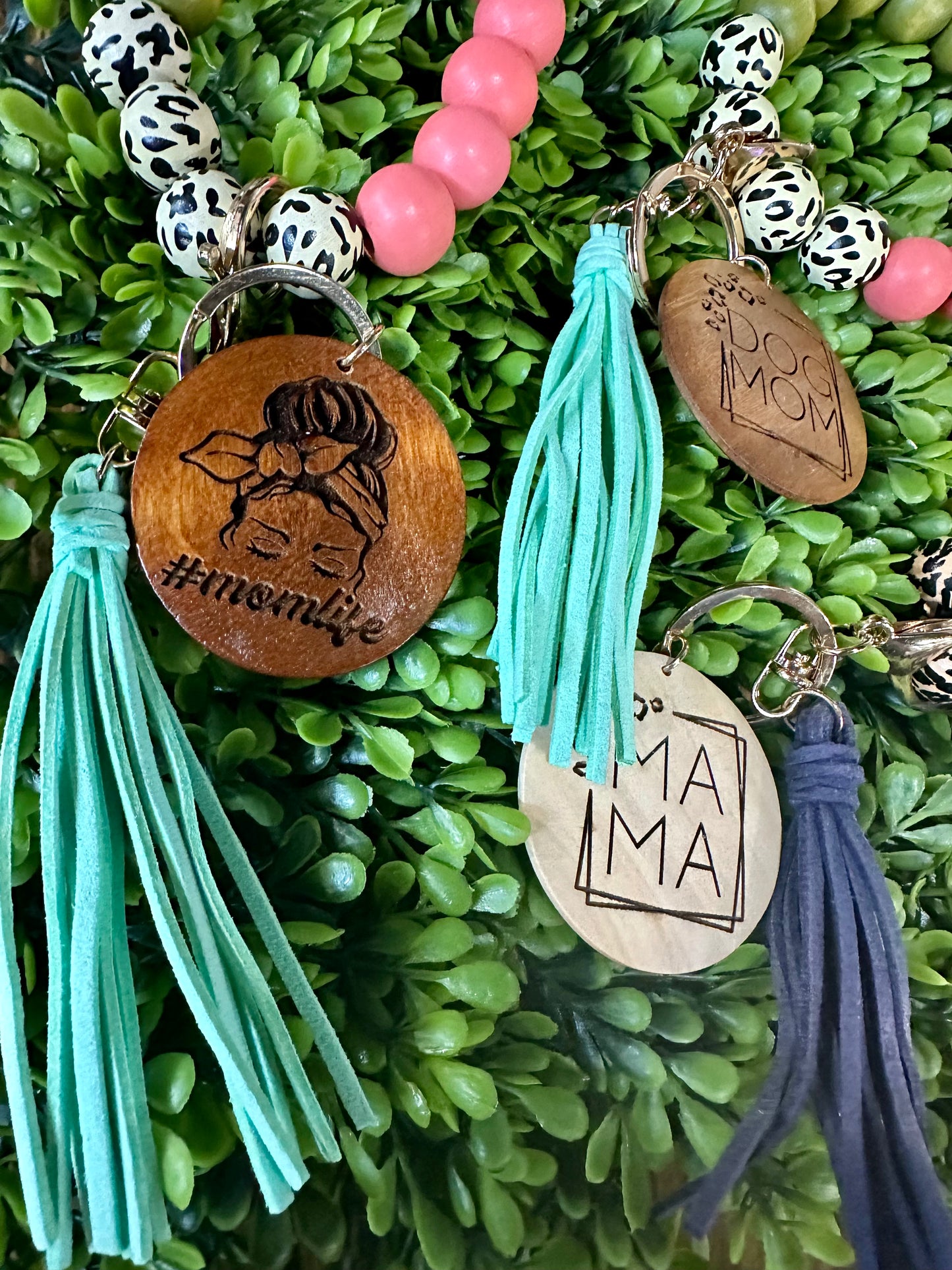 Pink/Green Cow Print Wristlet