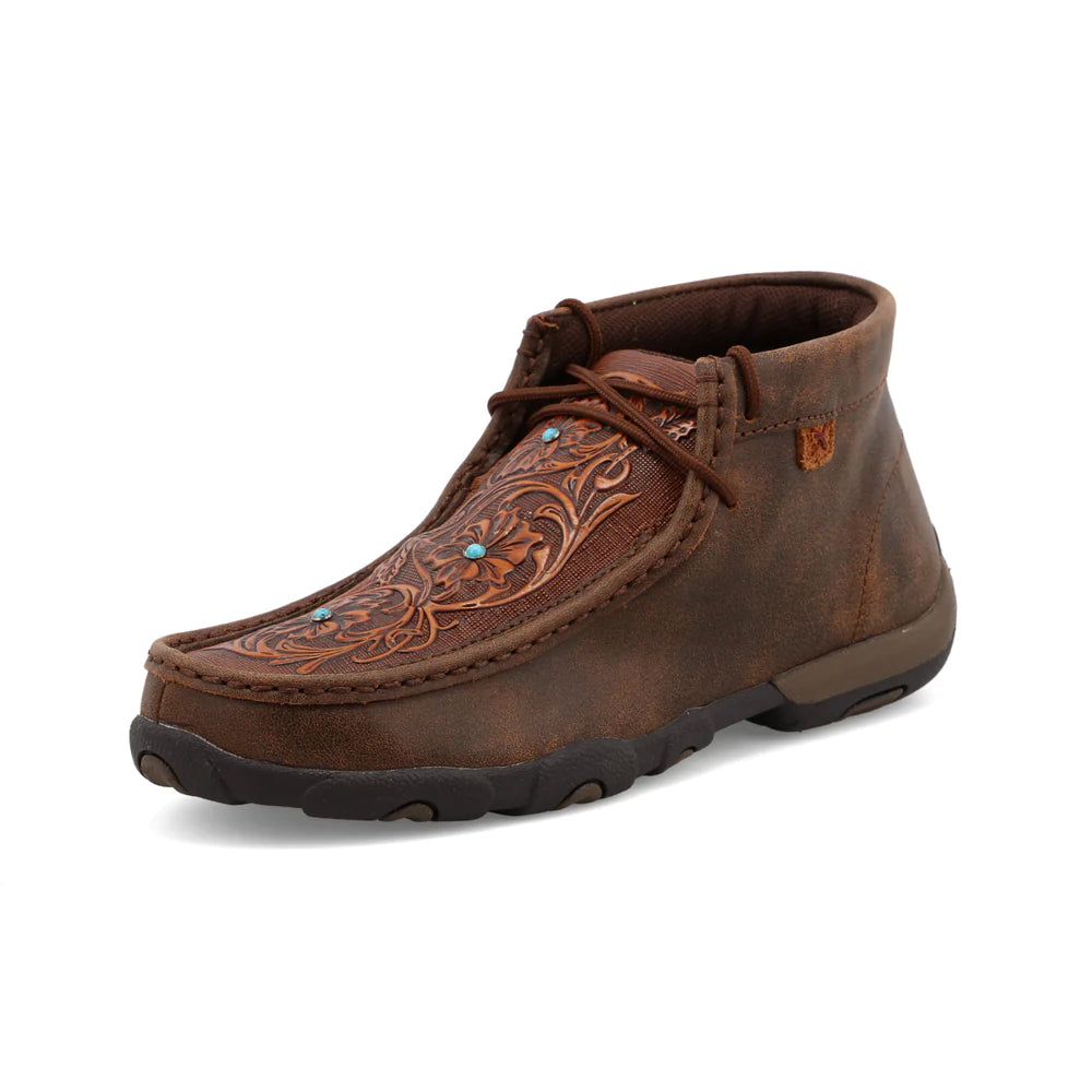 Women's Chukka Driving Moc - Brown and Tooled Flower