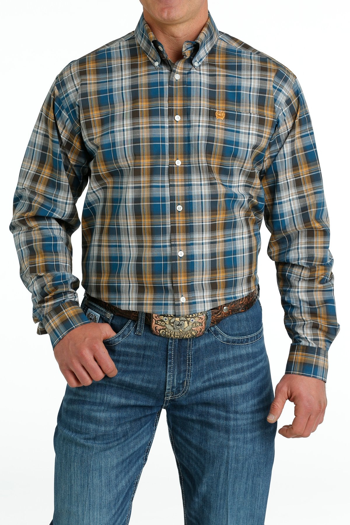 Men's Plaid Button Down - Blue/Khaki