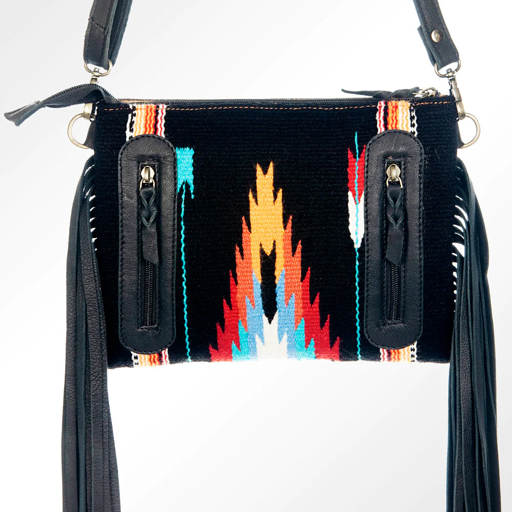 American Darling - Black Aztec Crossbody Clutch with Fringe