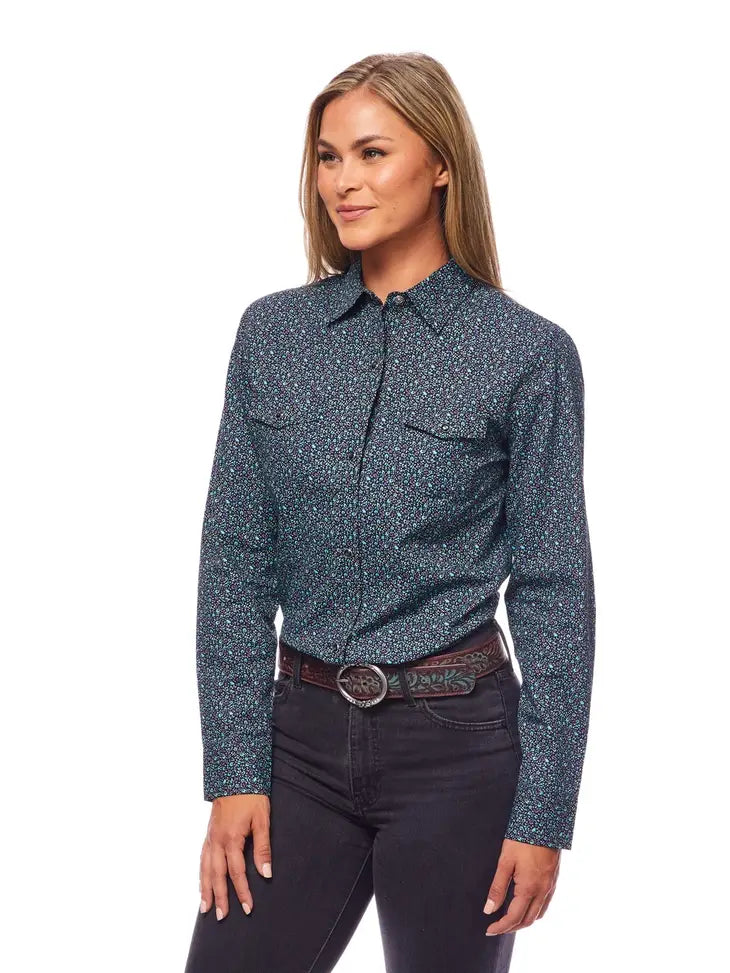 Women's Blue Flower Button Up