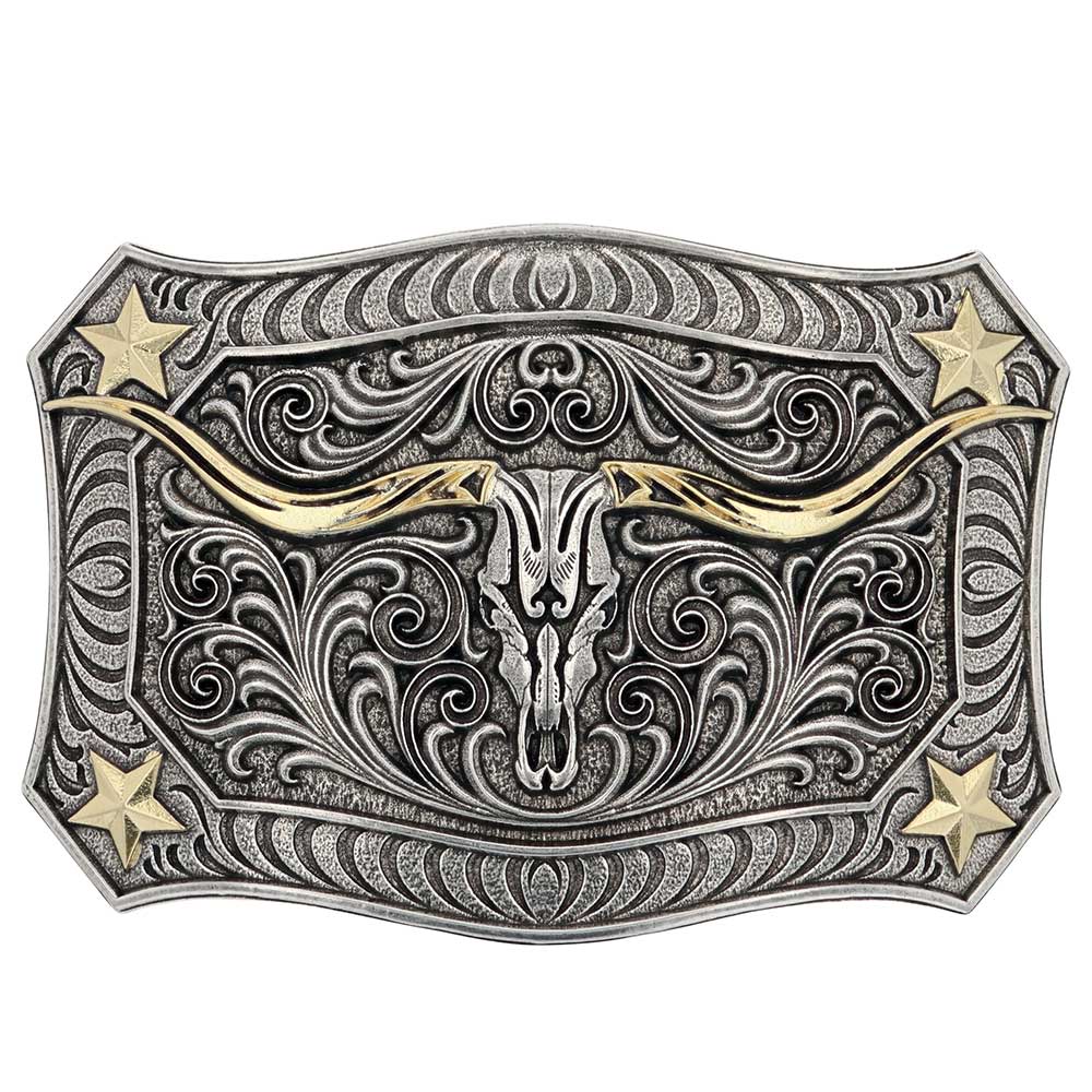 Montana Silversmiths - Longhorn Crest Filigree Attitude Belt Buckle