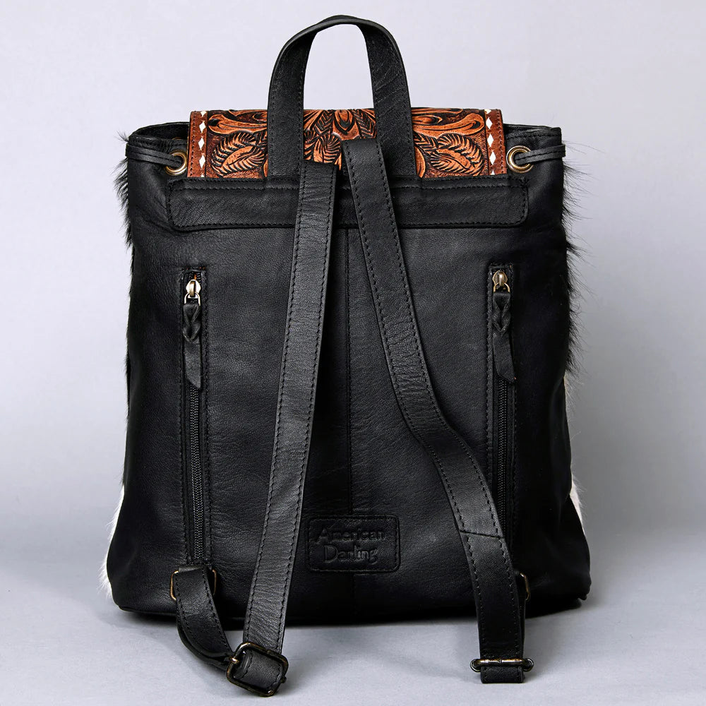 American Darling - Cowhide Leather Backpack W/ Tooled Leather Flap