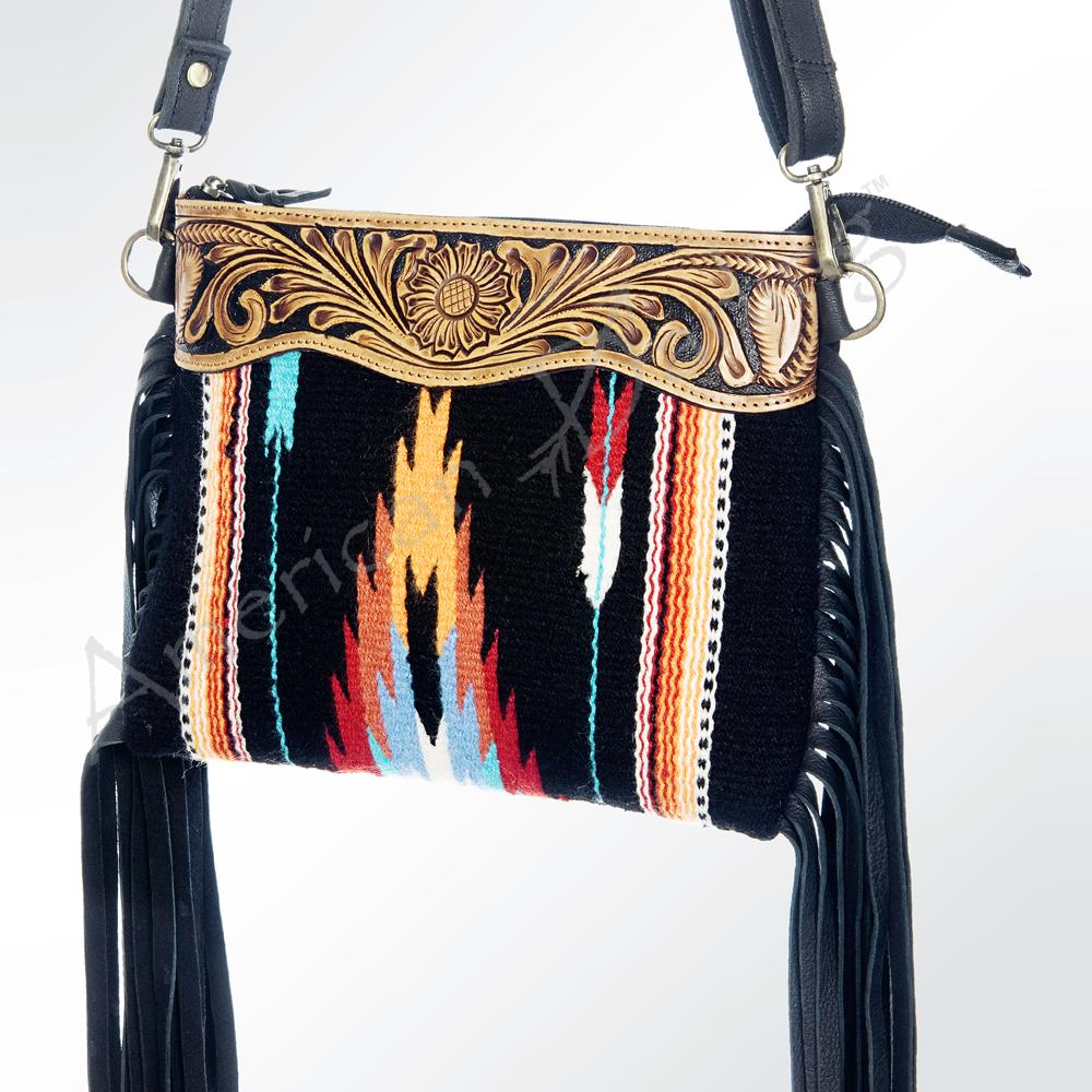 American Darling - Black Aztec Crossbody Clutch with Fringe
