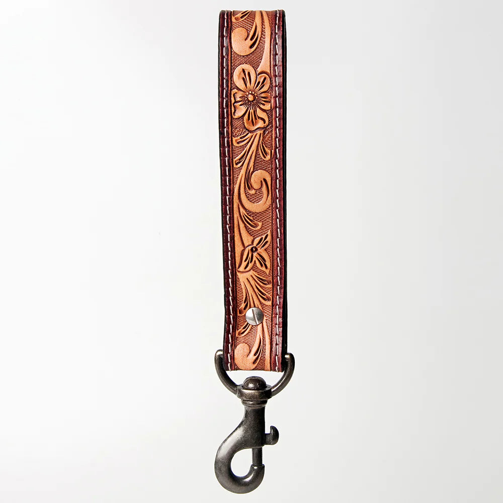 Leather Tooled Wristlet Keychain