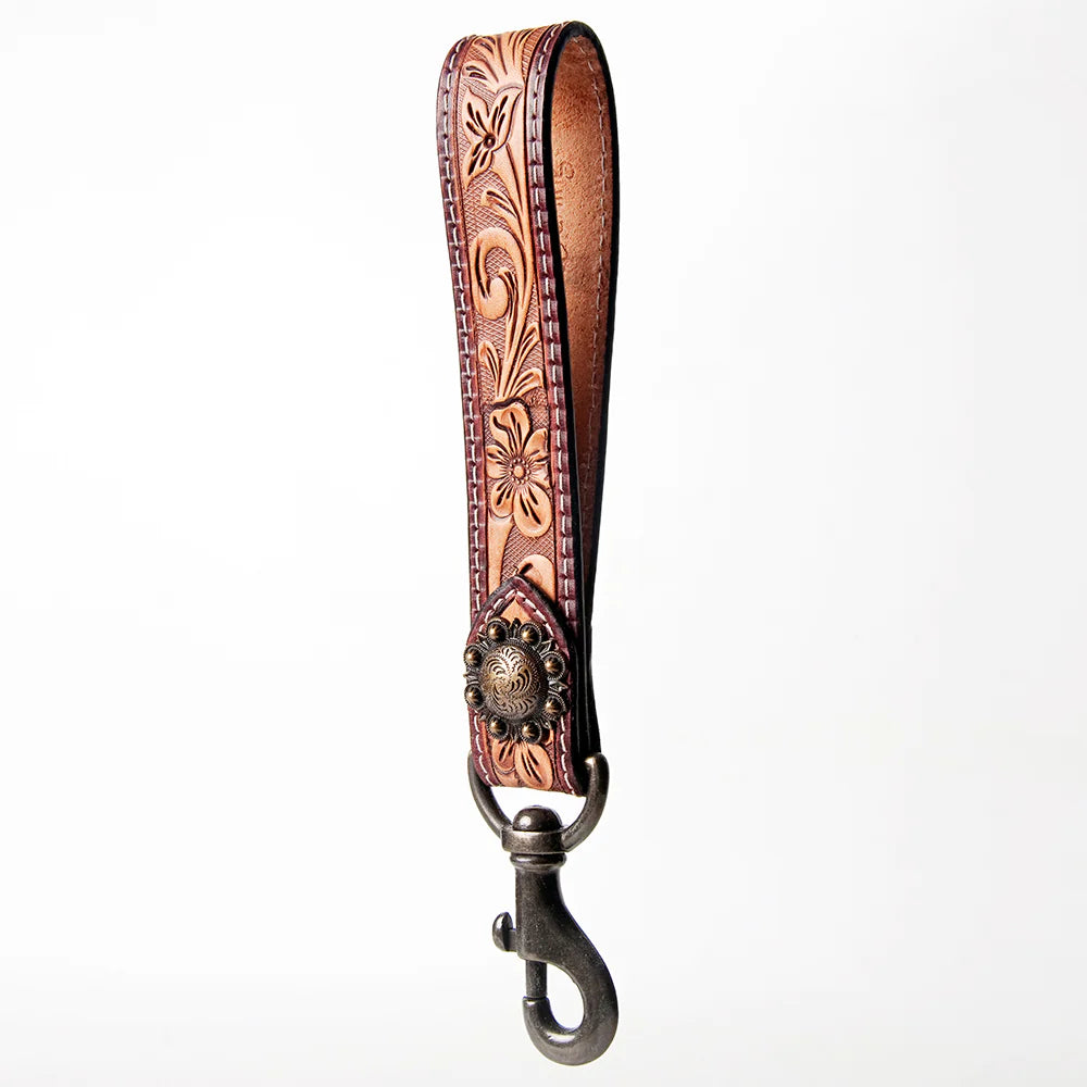 Leather Tooled Wristlet Keychain