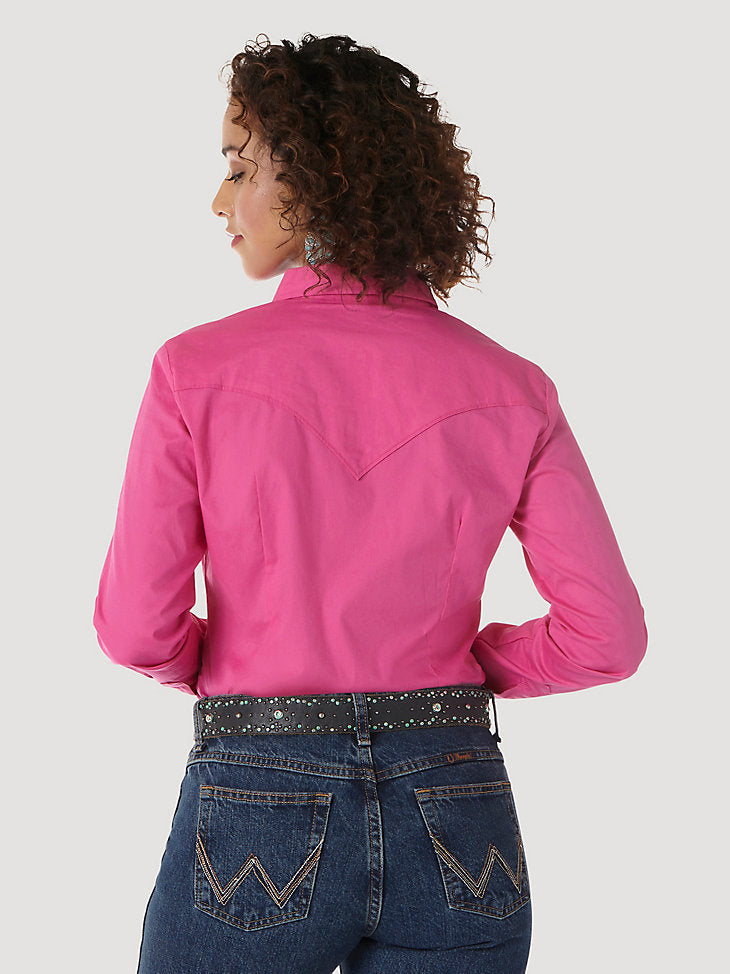 Wrangler® Long Sleeve One Point Front and Back Yokes Solid Top