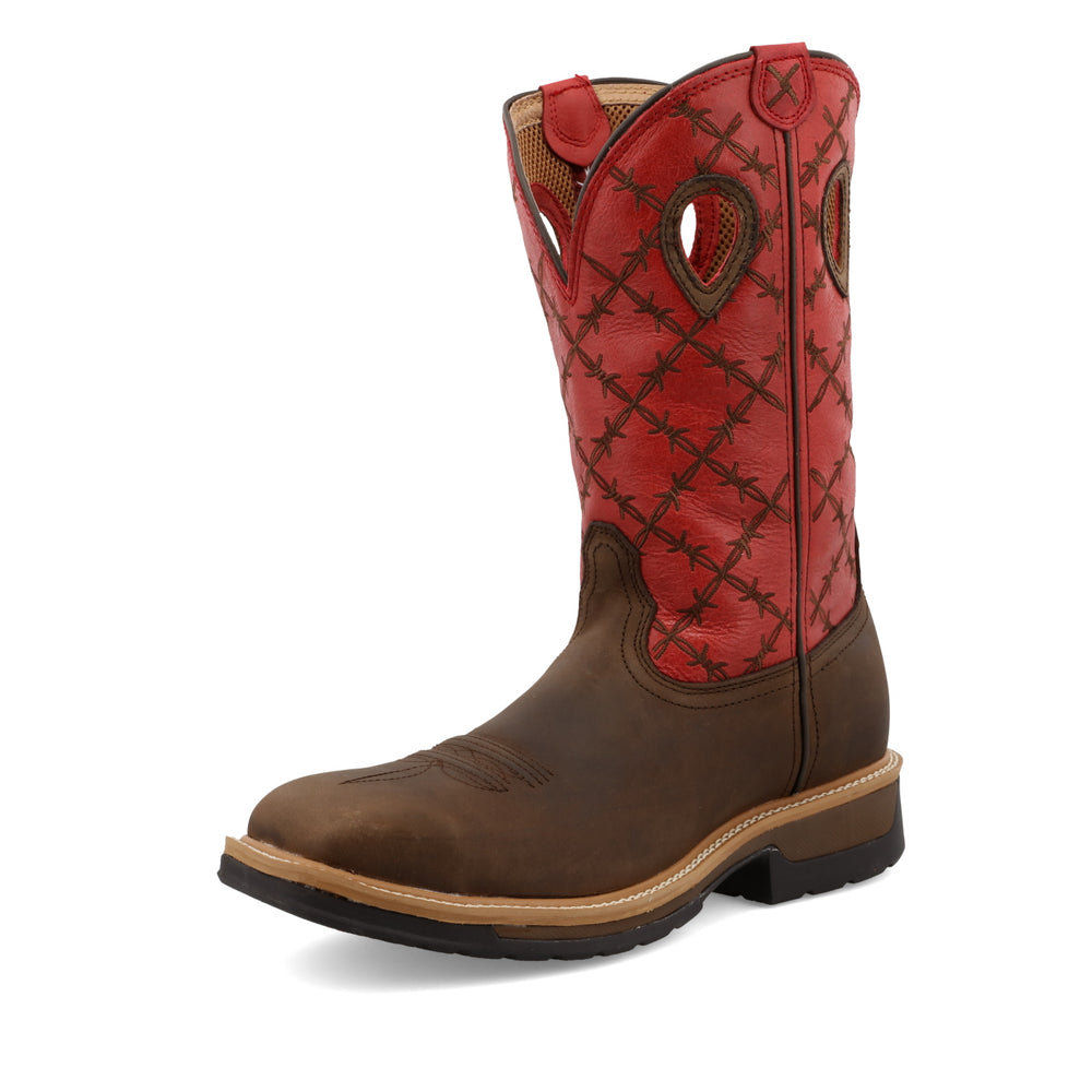 Men's 12" Lite Cowboy Work WS Alloy Toe - Brown/Flash Red