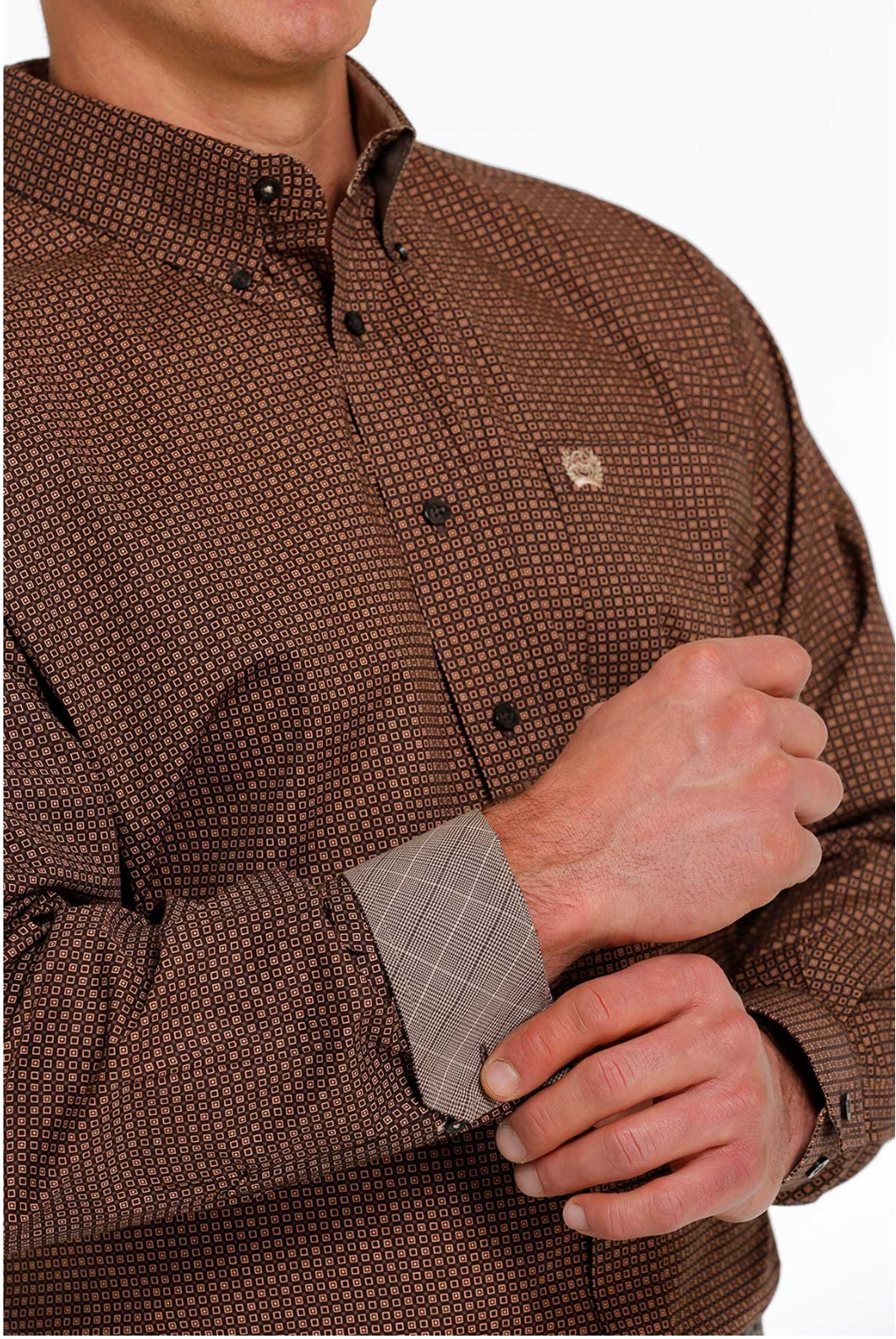 Men's Geometric Button-Down Western Shirt - Brown/Khaki