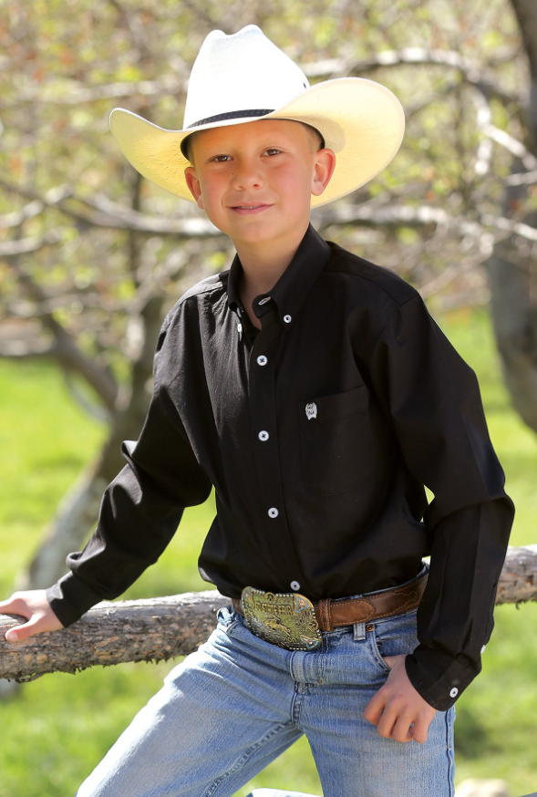 Boy's Solid Twill Button Down - Black