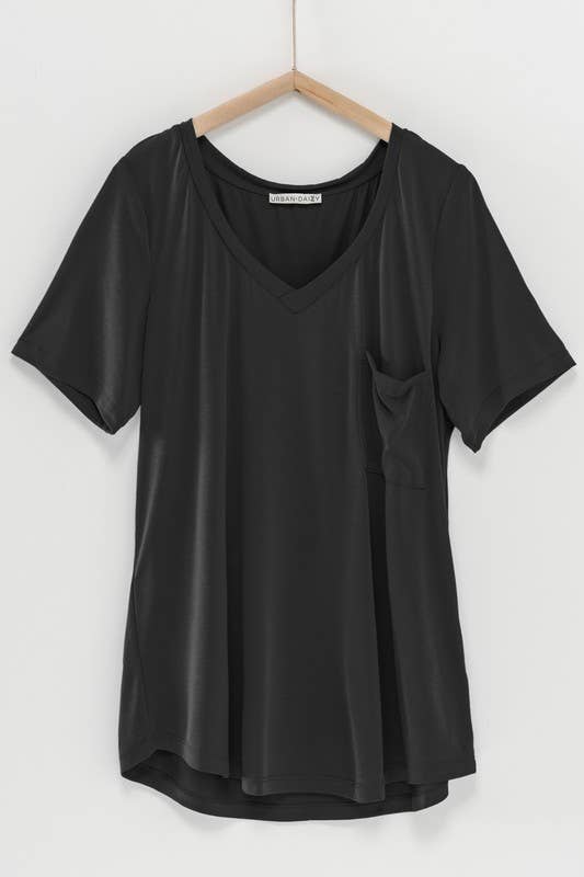 Solid V-Neck Basic Pocket Tee