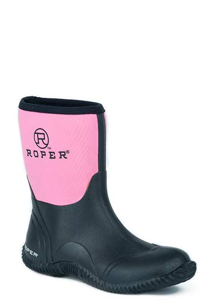 Women's Barn Boot Black Rubber Bottom With Pink Neoprene Upper