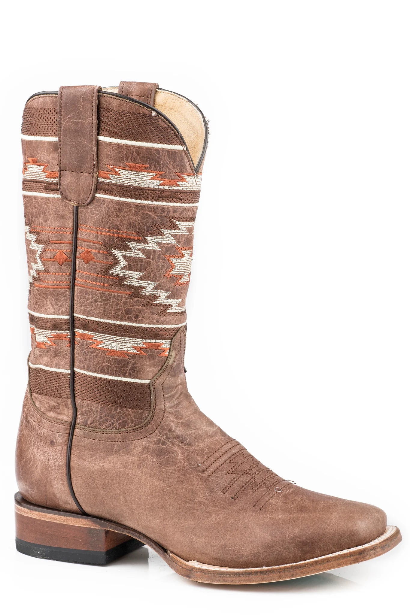 Women's Roper Tan Leather Vamp Shaft Boot With Aztec Embroidery