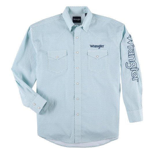 Wrangler® Logo Long Sleeve Snap Shirt - Turquoise