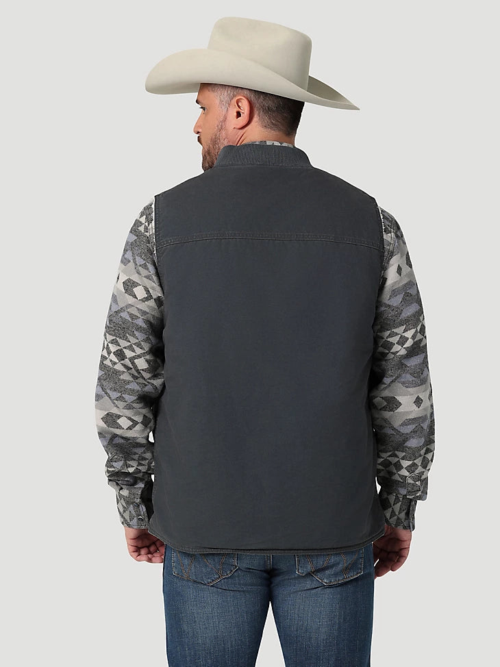 Men’s Wrangler Sherpa Lined Rancher Vest in Grey